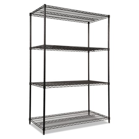ALERA Wire Shelving Unit, 24"D x 48"W x 72"H, 4 Shelves, Black, Shelving Style: Open ALESW504824BL
